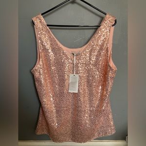 NWT Grace Karin Sequin 2XL Women's Tank Top Champagne Rose Gold Sparkle Zippers